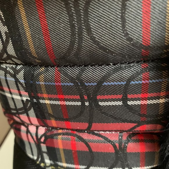 COACH JENNIE SIGNATURE "C" PLAID WITH RABBIT FUR TRIM BOOTIE BOOTS - Picture 10 of 12